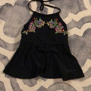 Floral embroidered tankini top